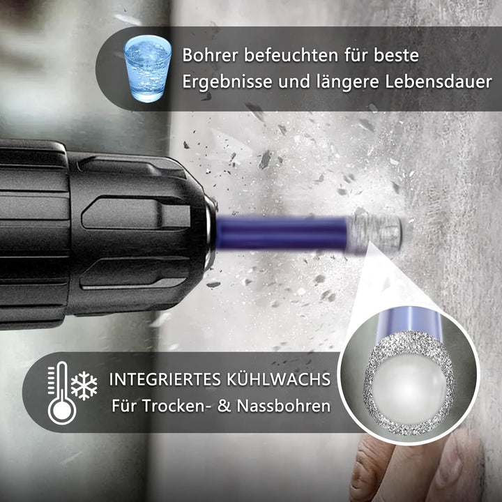 Diamantbohrer Fliesenbohrer Glasbohrer Set 9 tlg. 6, 8, 10, 12mm &amp; 6mm Wolframstahl-Legierungsbohrer