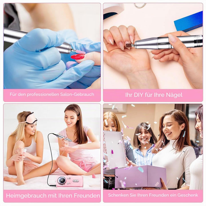 Elektrische Nagelfeile/Nagelfräser 45000 U/min [LCD+12 Köpfe] – Leise aufladbare Nagelmaschine mit 1