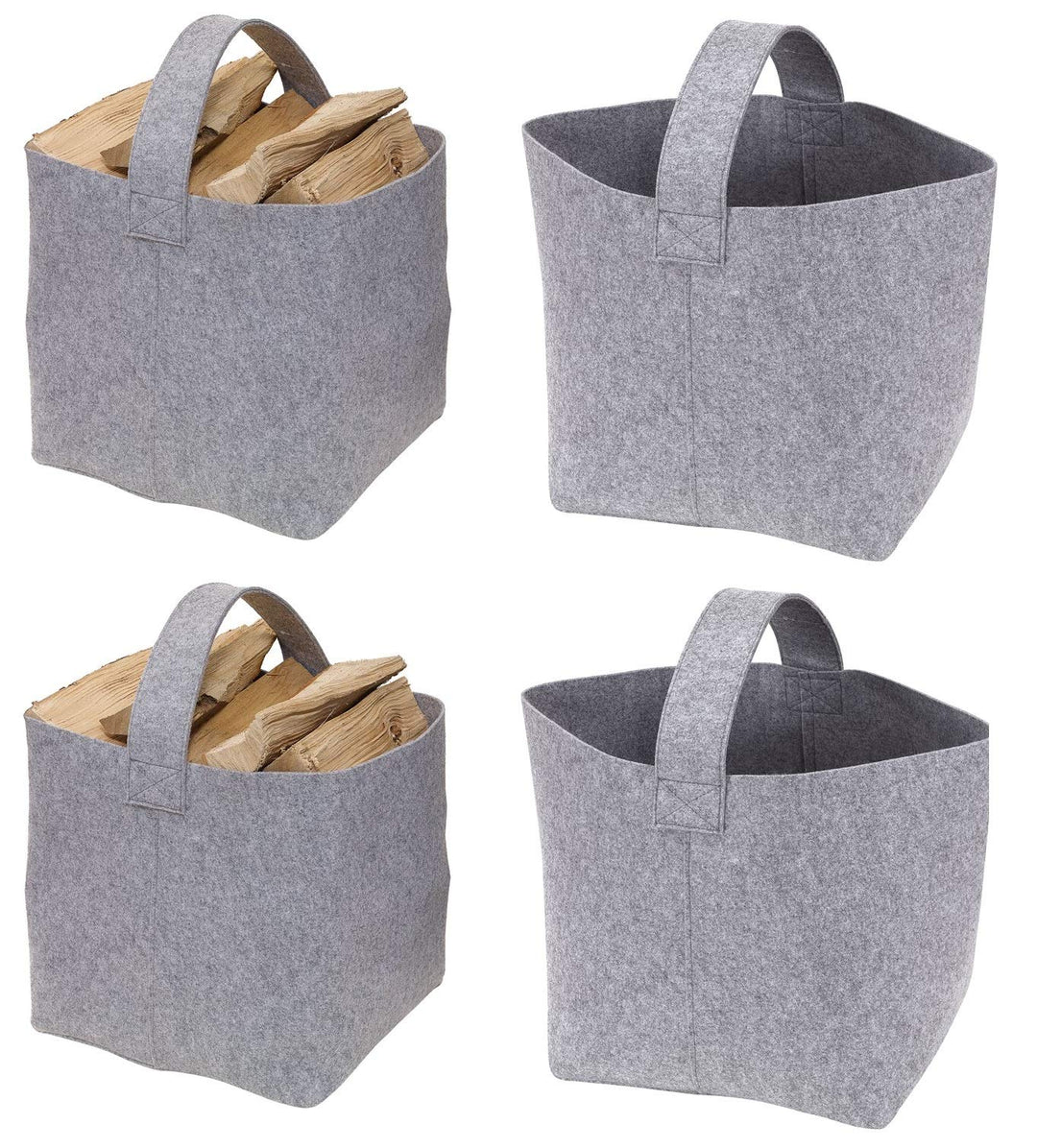 2 STK Kaminholzkorb Filz Grau 15 kg mit Tragegriffen 36 x 40 x 40 cm