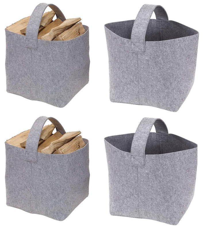 2 STK Kaminholzkorb Filz Grau 15 kg mit Tragegriffen 36 x 40 x 40 cm