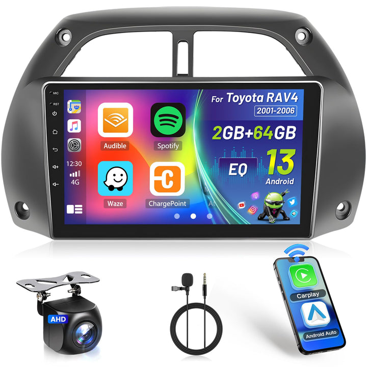 Hikity 2G 64G Android 15 Autoradio Für Toyota RAV4 2001-2006 mit Wireless Carplay Android Auto,9 Zol