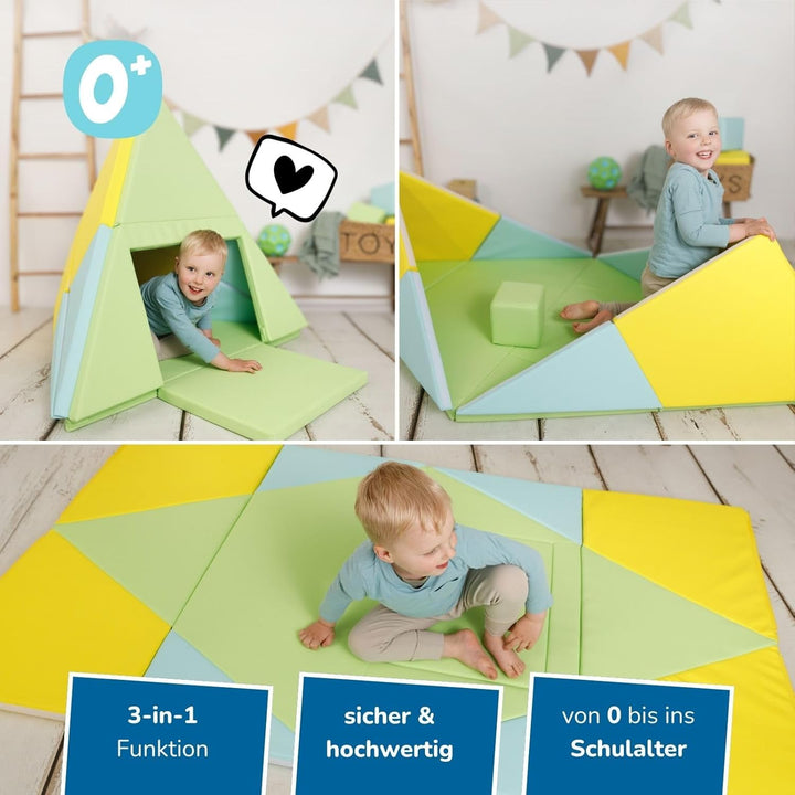 alldoro 60801 Faltbare Spielmatte 3-in-1, Krabbelunterlage, Tipi-Zelt &amp; Spielboot, ab 0 Jahren, 182