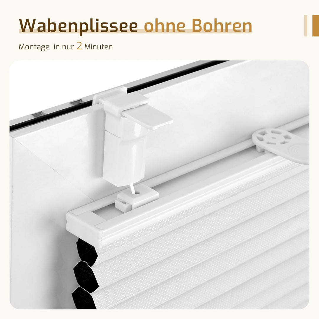 Verdunklungsplissee Wabenplissee ohne Bohren Weiss-Weiss 40x80cm(BxH) Thermo Plissee ohne Bohren ver