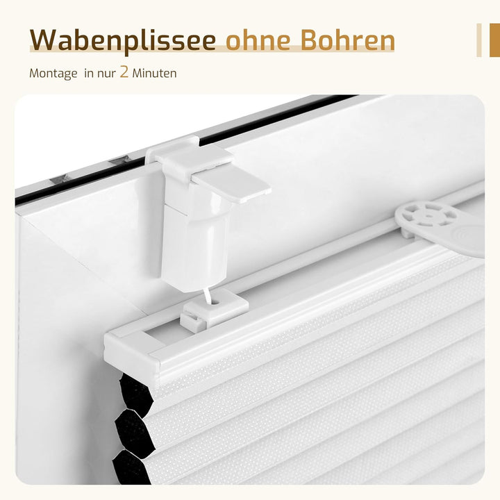 Verdunklungsplissee Wabenplissee ohne Bohren Weiss-Weiss 40x80cm(BxH) Thermo Plissee ohne Bohren ver