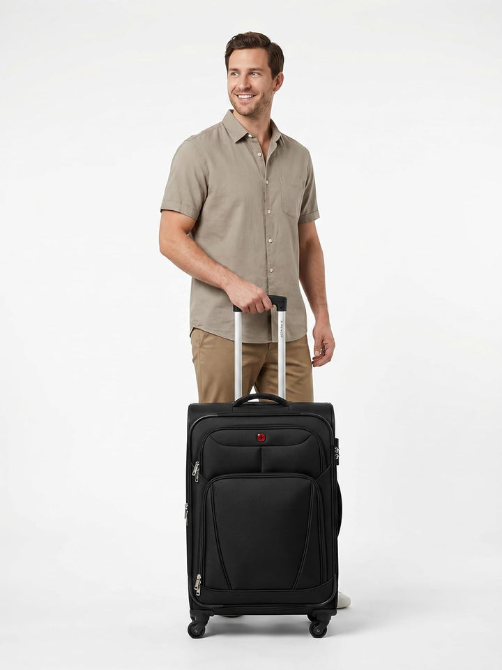 WENGER Check-in Koffer für Damen und Herren | mittelgrosser Trolley Schwarz M, Schwarz M