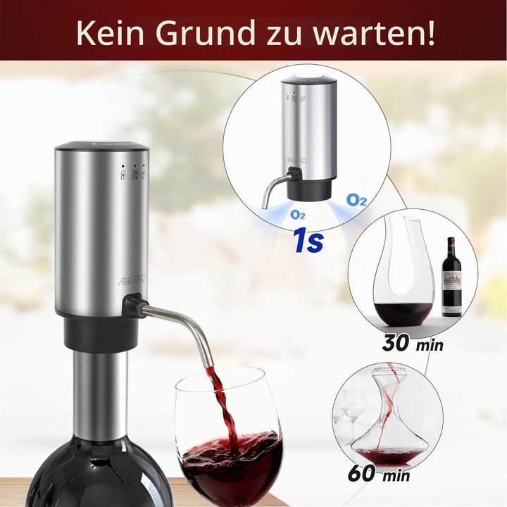 AIKARO - Elektrischer Weinbelüfter Ausgiesser, wiederaufladbar, automatischer elektronischer Dekante