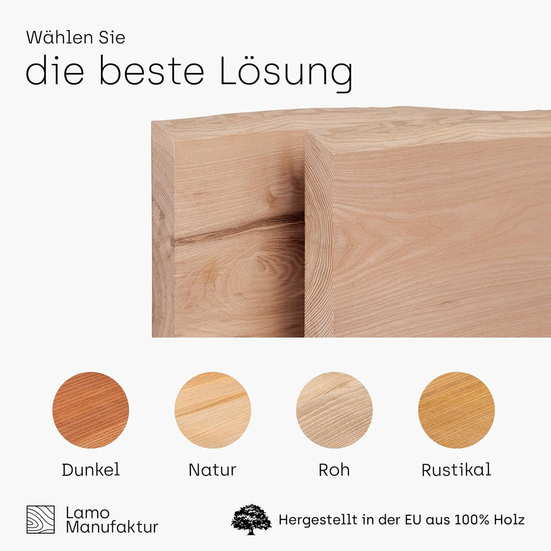 LAMO Manufaktur Waschtischplatte, Holzplatte Waschtisch Baumkante, 120x50 cm (AxB), Roh, ohne Montag