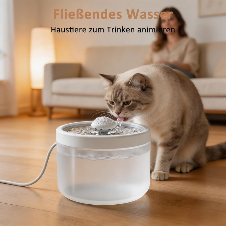 Kompakter Leiser Katzenbrunnen 1,8L Mehrschichtfilter Zirkulation weiss, weiss