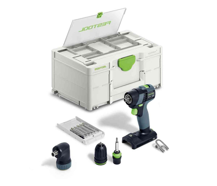 Festool – Akku-Bohrschrauber TXS 18-Basic-Set inkl. Magnet-Bithalter + Werkzeugfutter + Winkelvorsat