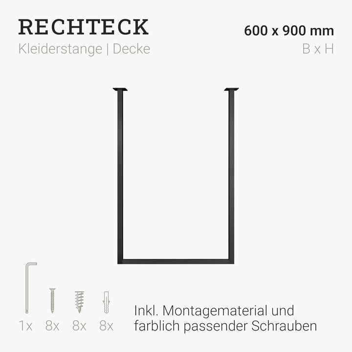 Natural Goods Berlin 1x Kleiderstange RECHTECK, Garderobenhalter U-Form, Wandmontage Bad Flur Küche,