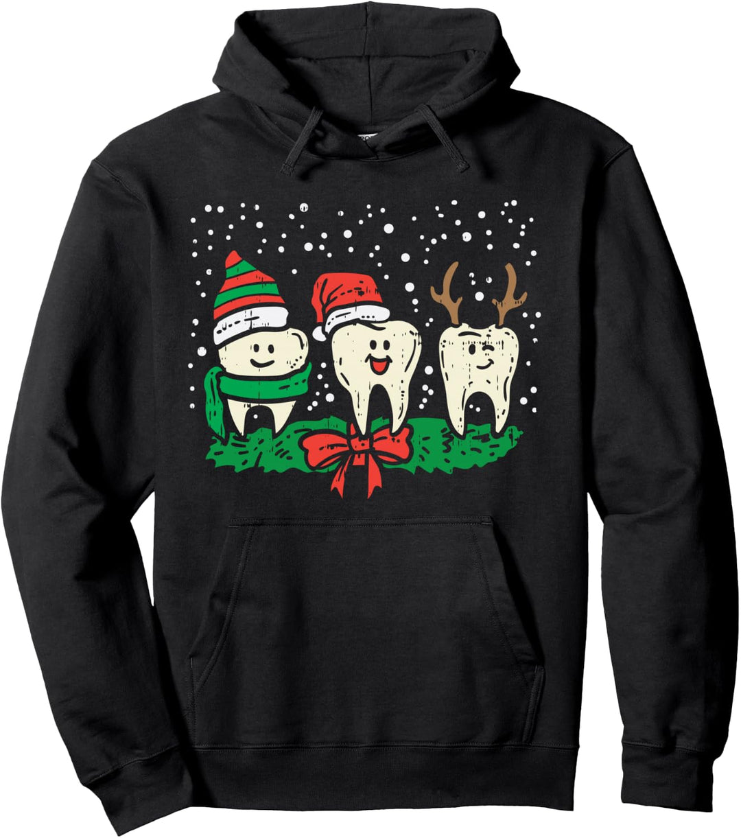 Dental Cute Christmas Teeth Reindeer Santa Snow Dentist Gift Pullover Hoodie
