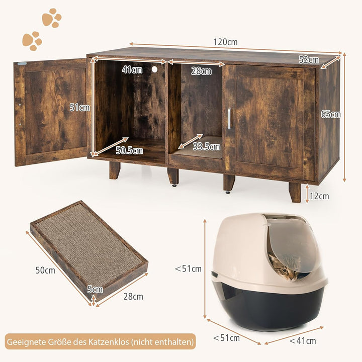 GOPLUS 3 in 1 Katzenschrank, Katzentoilette mit 2 Türen &amp; abnehmbaren Beinen &amp; herausnehmbarem Kratz