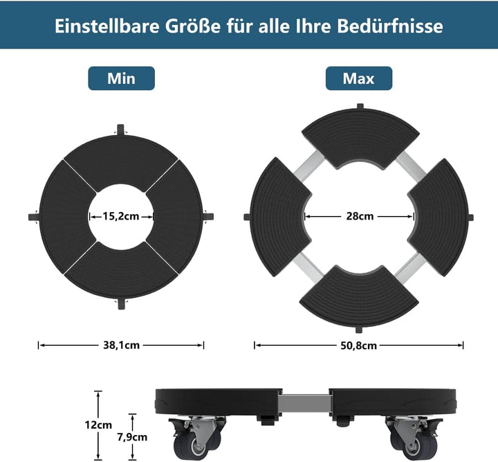 SMONTER Pflanzenroller, Verstellbares Rollbrett (38-50cm), Robuster Pflanzenwagen(Tagkraft 200kg), G