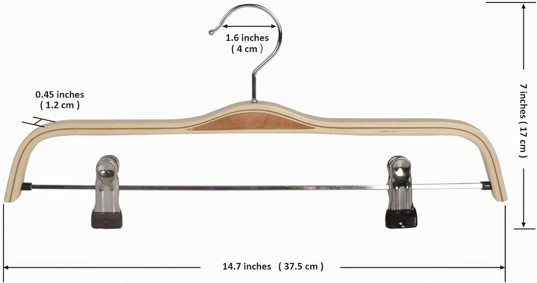 6X Holz Kleiderbügel Hosenspanner Hosenbügel für Hosen/Röcke rutschfest aus Schima-Holz 37,5 cm, 6