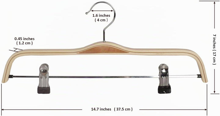 6X Holz Kleiderbügel Hosenspanner Hosenbügel für Hosen/Röcke rutschfest aus Schima-Holz 37,5 cm, 6