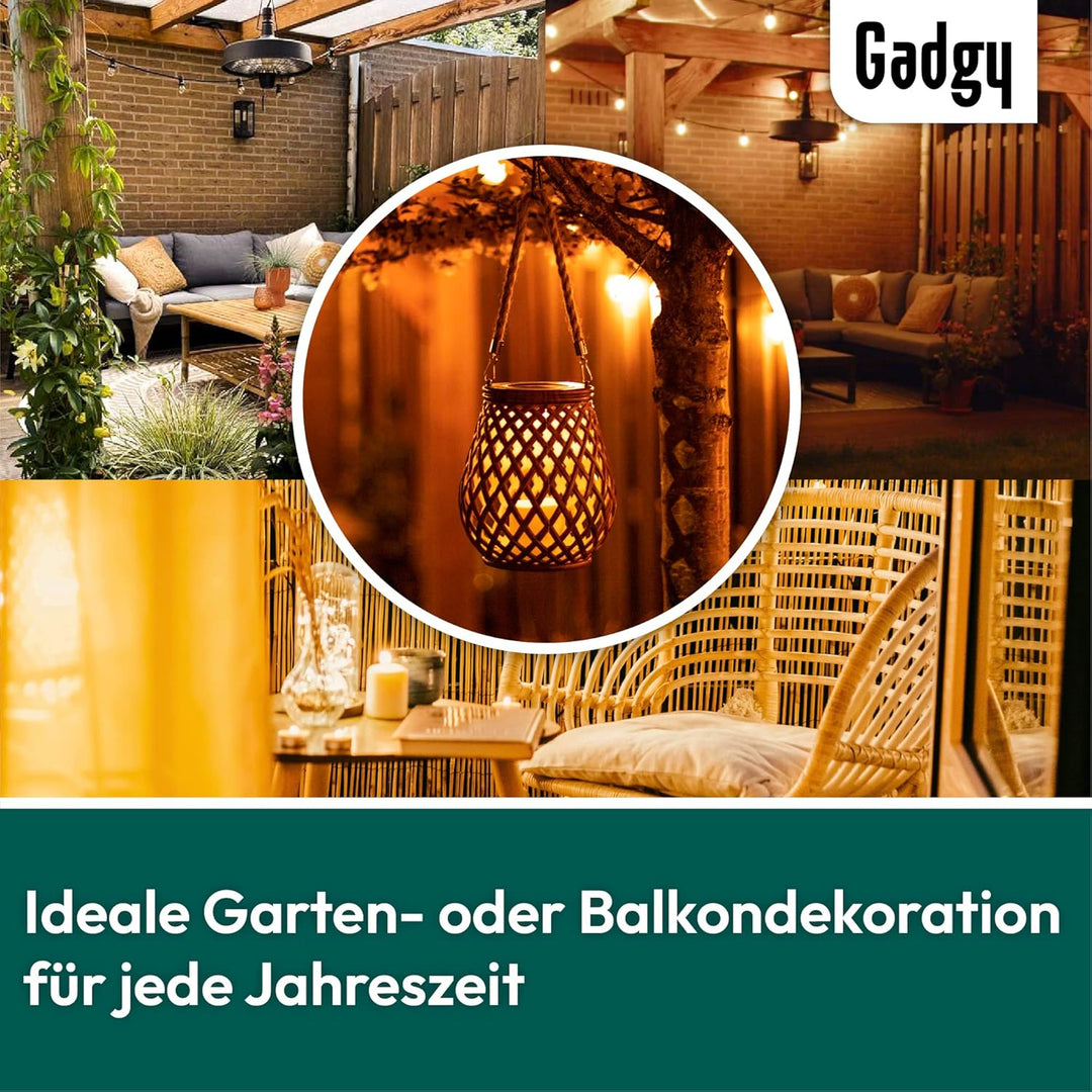 Gadgy Solarlampen für Aussen - 2er Set in Rattan-Optik, Wasserdichte Gartenlaternen für Terrasse, Ba
