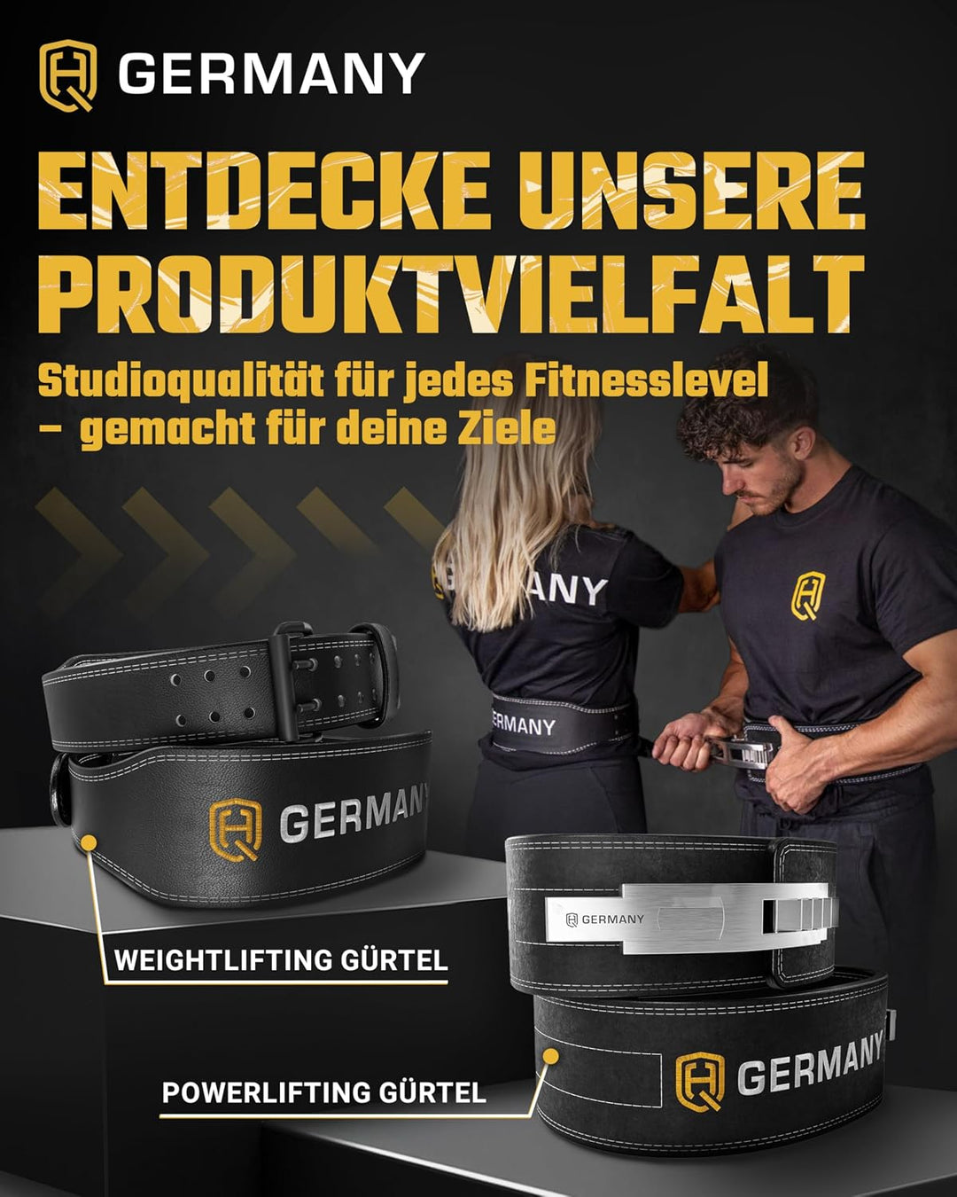 HQ Germany® Gewichthebergürtel [S/M/L/XL] - 100% Rindsleder, 100% Edelstahl - Weight Lifting Belt, G