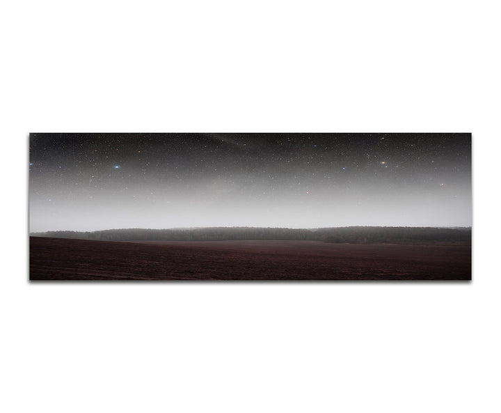Paul Sinus Art Panoramabild auf Leinwand und Keilrahmen 150x50cm Feld Wald Nacht Sterne