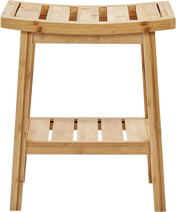 Beliani Bad Beistelltisch Hocker mit Ablage Bambusholz Hellbraun 39x25 cm modern Tremont