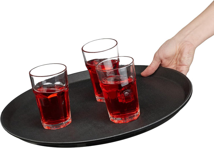 Relaxdays Serviertablett 2er Set, rund Ø 40 cm, Bartablett, rutschfeste Oberfläche, Kellnertablett G