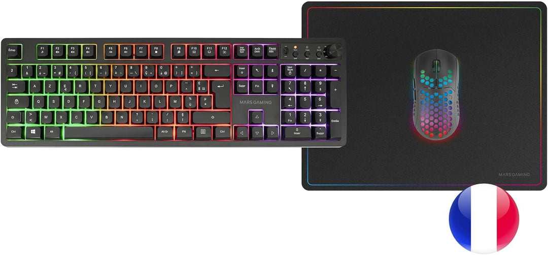 Mars Gaming MCPWX, Französisch, Kabelloses Gaming-Combo, DualPro Link 2.4GPRO-Technologie, Vollforma