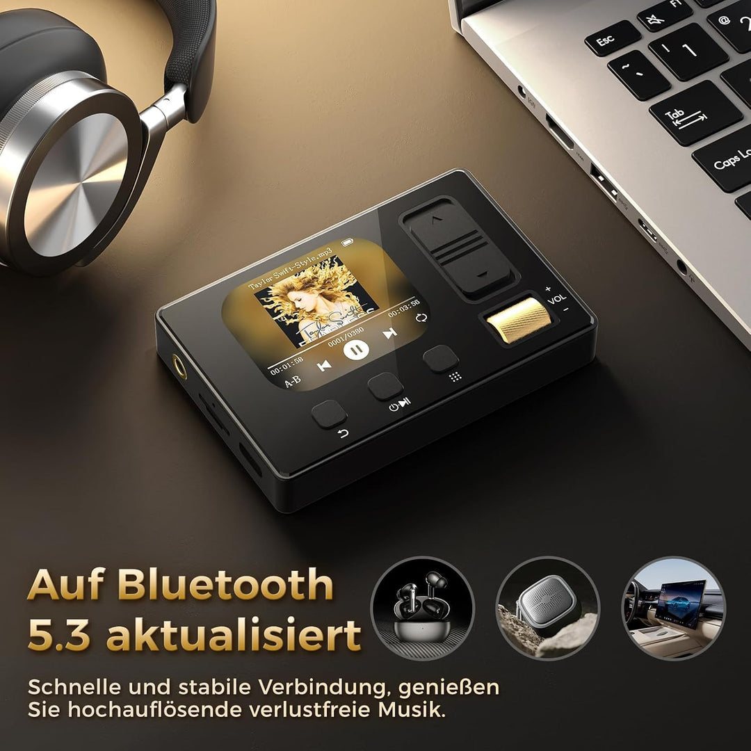 MP3 Player mit Bluetooth 5.3, Diofox HiFi Sound MP3 Player mit Lautsprecher, 32GB Storage, 6 Musikst