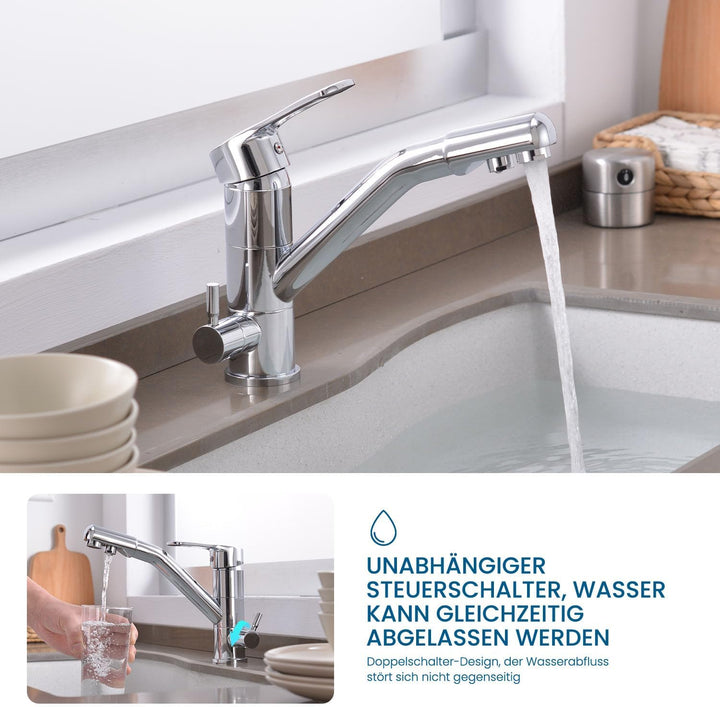 3-Wege-Küchenarmatur, 360° drehbarer Küchenarmatur, Spültischarmatur mit flexiblem Auslauf, G3/8 Zol
