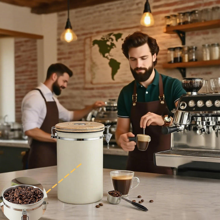 2800ml Edelstahl Kaffeebehälter Luftdicht (304er) Mit Frische- Datumsrad&amp; CO2- Ventil| mit 30ml Mess