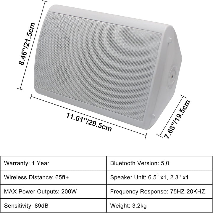 Herdio 6,5 Zoll Outdoor-Lautsprecher Wasserdicht，800W Aussenlautsprecher Mit Bluetooth Stereo-Verstä