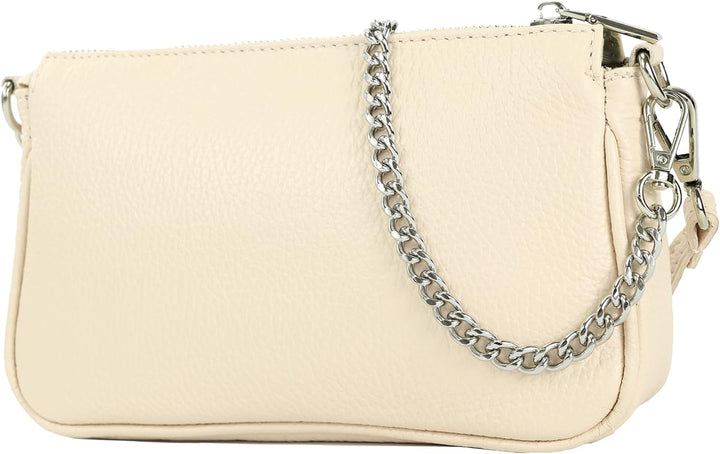 modamoda de - T237 - Umhängetasche Klein Small aus ital. Leder Creme, Creme
