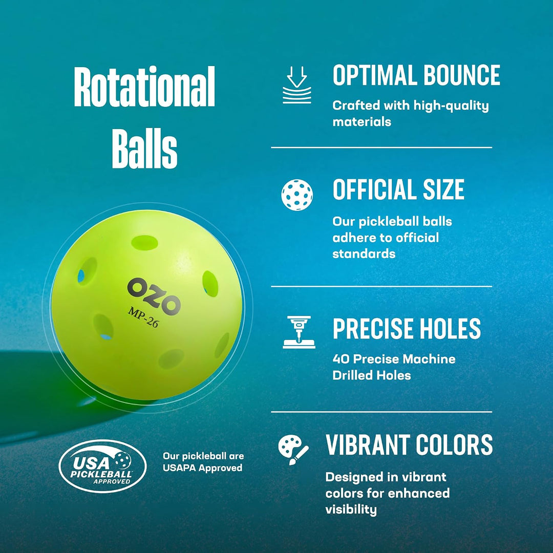 OZO Pickleball Hallenbälle Set 6 Rotational, 6 Rotational