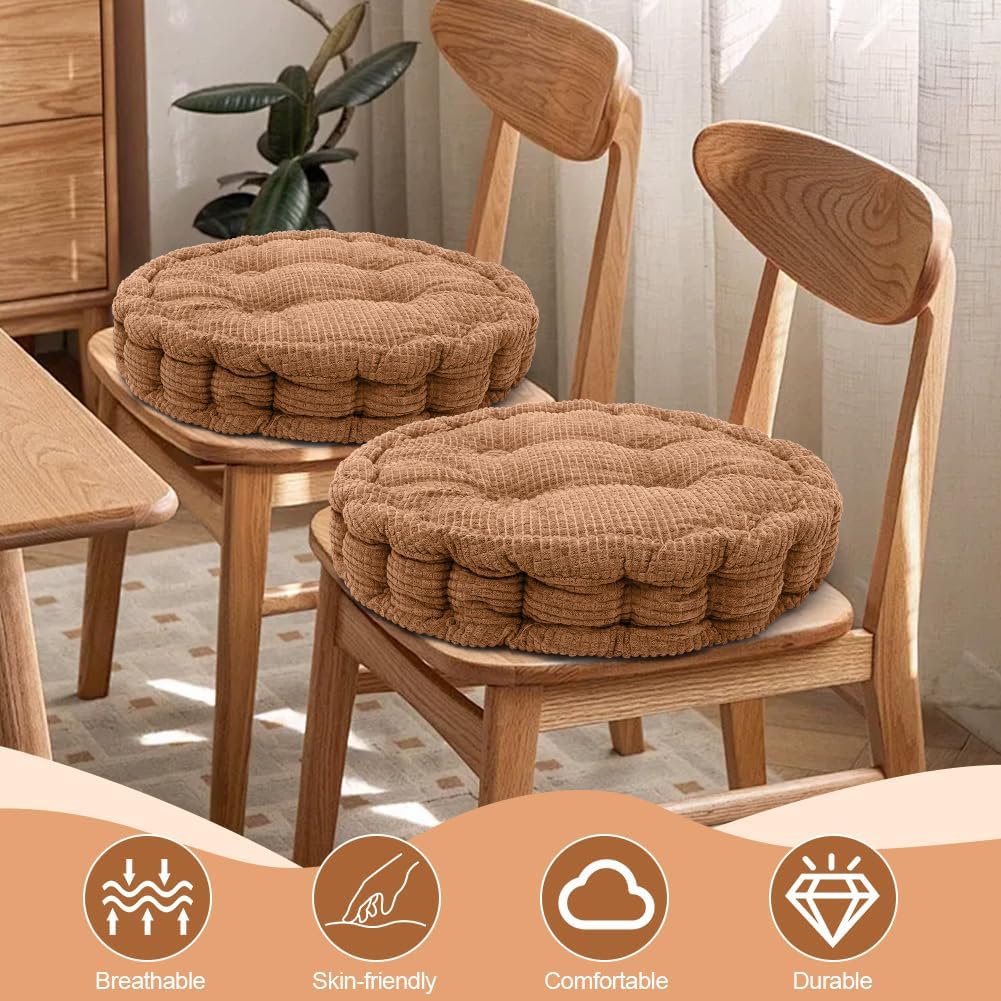 2er Set Stuhlkissen Rund, Sitzkissen 40 x 40 cm, Dicke Bodenkissen Sitzpolster Indoor/Outdoor, Kisse