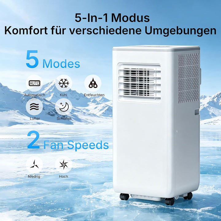 HEALLUX Mobile Klimaanlage 9000 BTU 2,6 kW, tragbares Klimagerät mit Fernbedienung &amp; Abluftschlauch,