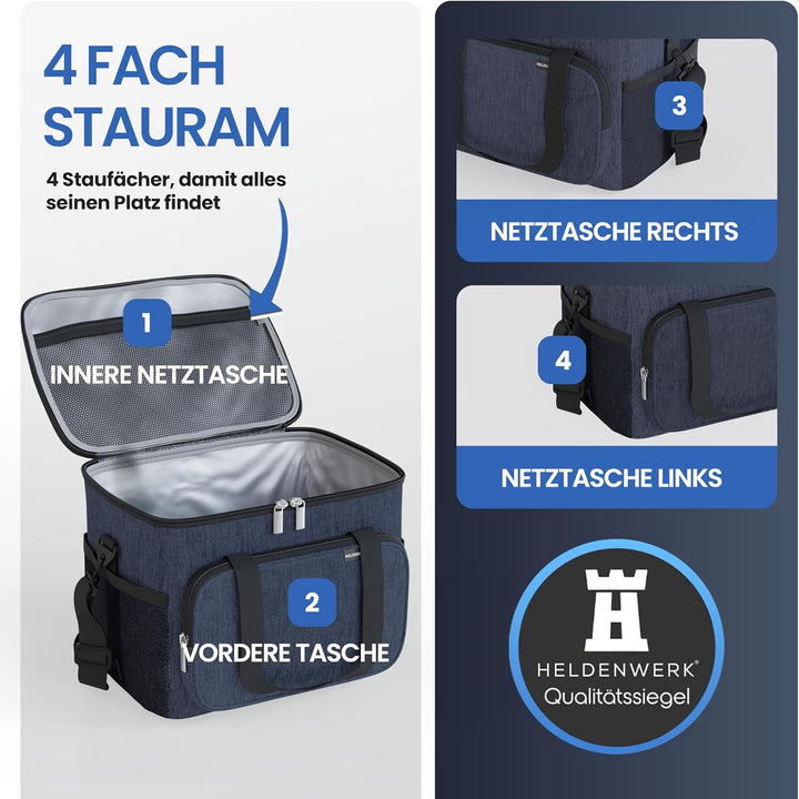 HELDENWERK Kühltasche klein &amp; faltbar 10L, Isolierte Thermo Lunchtasche für Essen &amp; Getränke, wasser