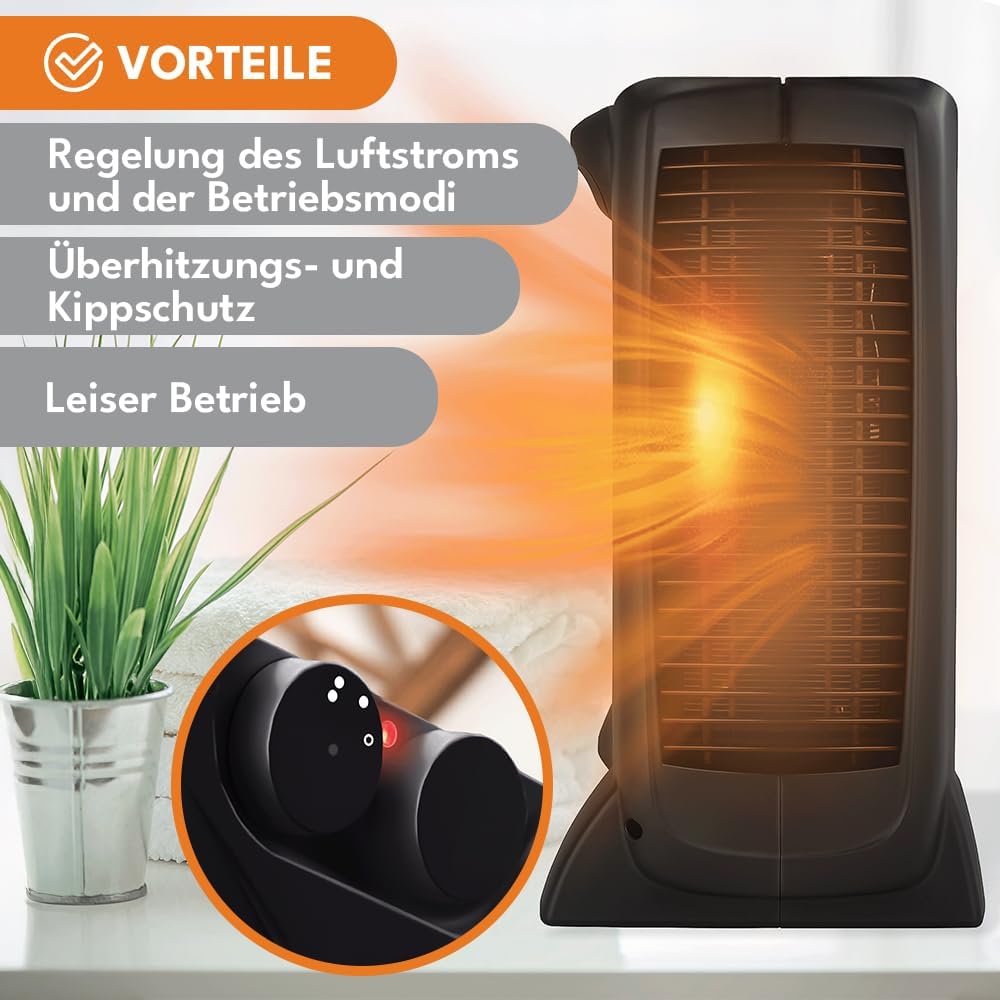 KRUMAD Heizlüfter 2000 W, Elektrische Heizung mit Thermostat &amp; 2 Heizstufen, Energiesparender Elektr