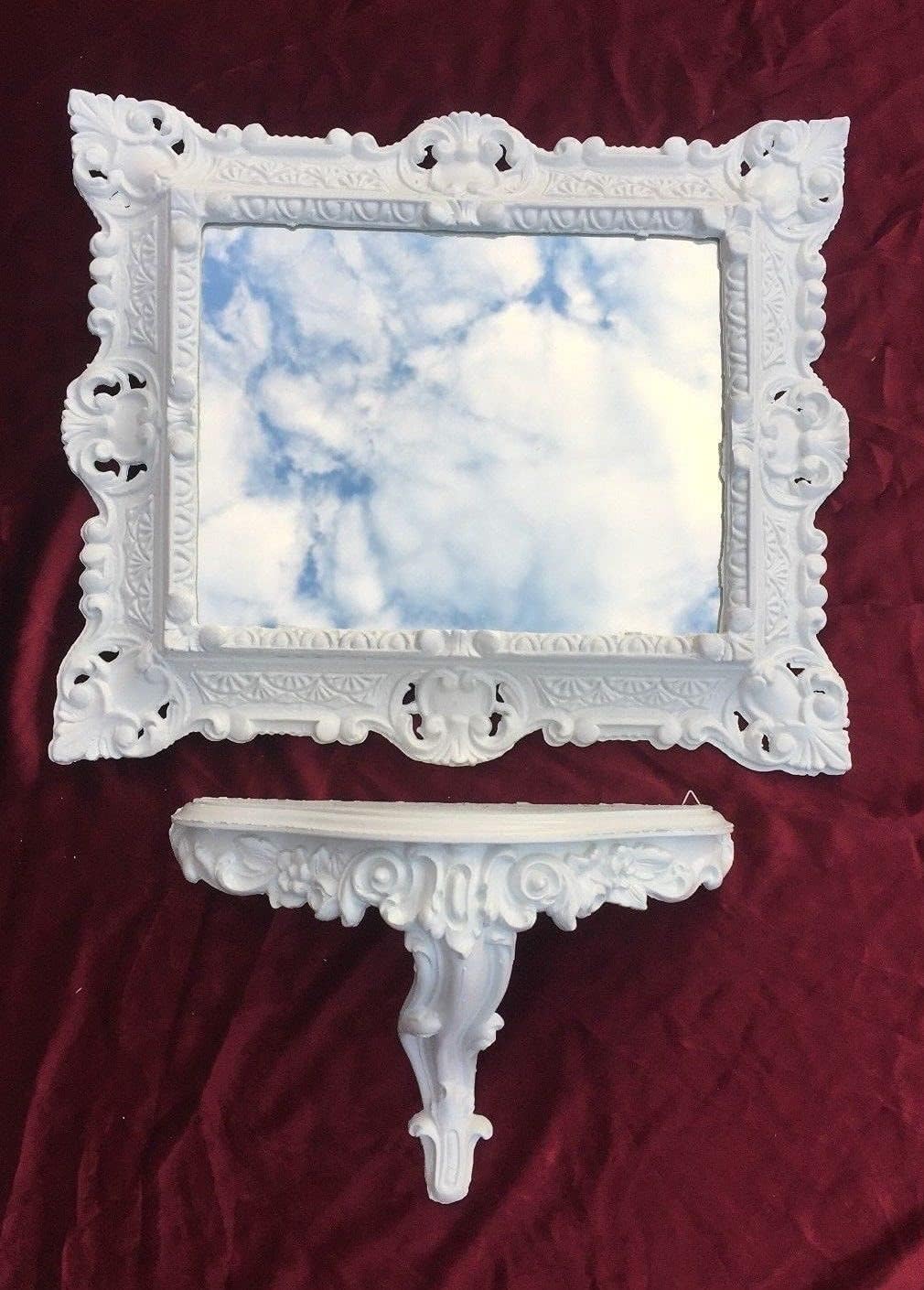 Wandspiegel WEIss mit Konsole Barock Antik 45x38 Flurspiegel Badspiegel mit Ablage Wanddeko Prunkspi