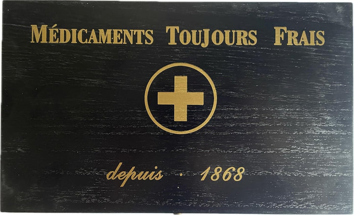 khevga Medikamentenbox „PHARMACIE“ – Aufbewahrungsbox in Holzoptik, Schwarz/Gold, MDF, 25 × 15 × 15
