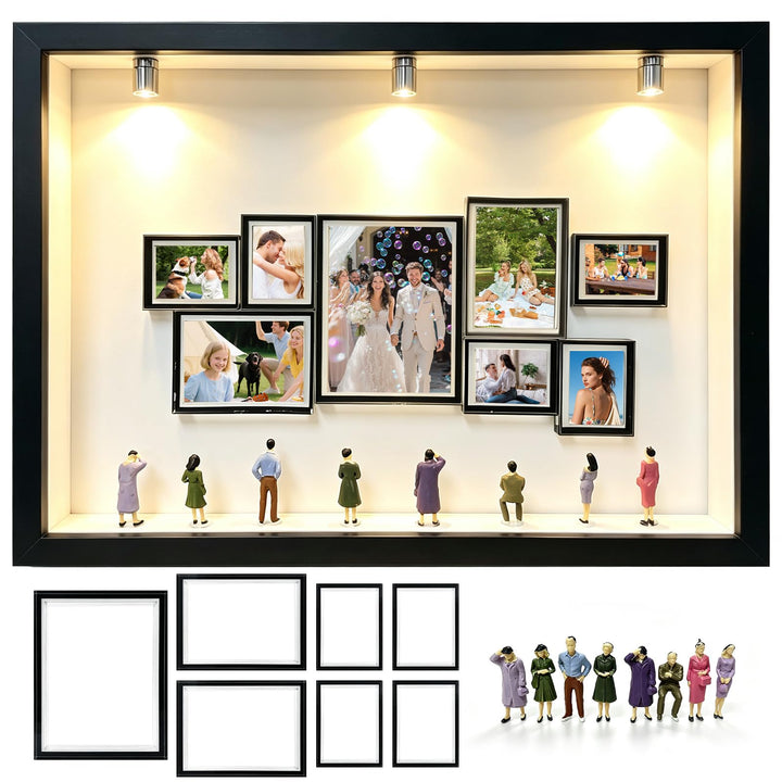 DIY Mini Museum Bilderrahmen Set, mit 8 Miniatur-Figuren und LED