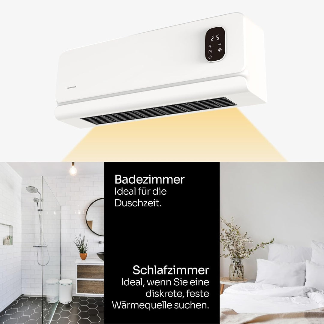 Mellerware Homy Wall Wandheizer, energiesparend, Keramik, 2000 W, Timer, 2 Temperaturstufen, LED-Dis