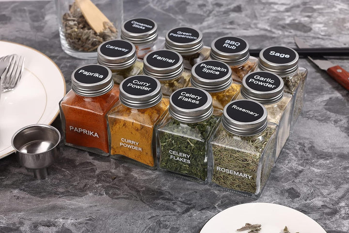 MIUKAA 29er Gewürzgläser Eckig Set mit Etiketten, 130ml Personalisierter Gewürzdosen, Klare Gewürzbe
