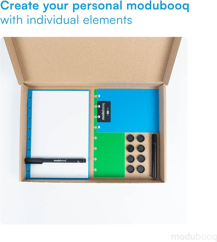MODUBOOQ notes, block - Modular Wiederverwendbar Smart Notizbuch A5-40 linierte, blaue Seiten mit du