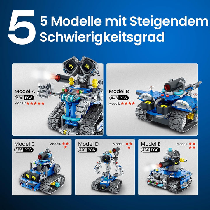 Sillbird Technik Roboter Kinder Bauspielzeug, 5-in-1 RC Technic Programmierbares Roboticset, Wall Ro