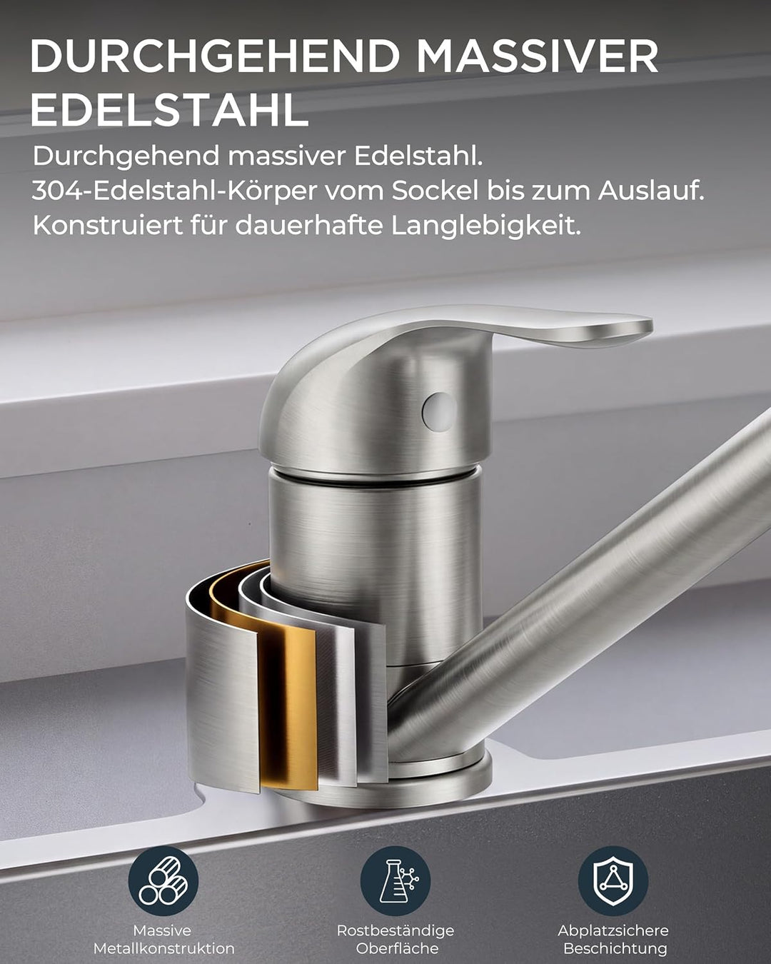 FORIOUS Wasserhahn Küche, Küchenarmatur mit Einhebelmischer, Edelstahl Edelstahl Standard, Edelstahl