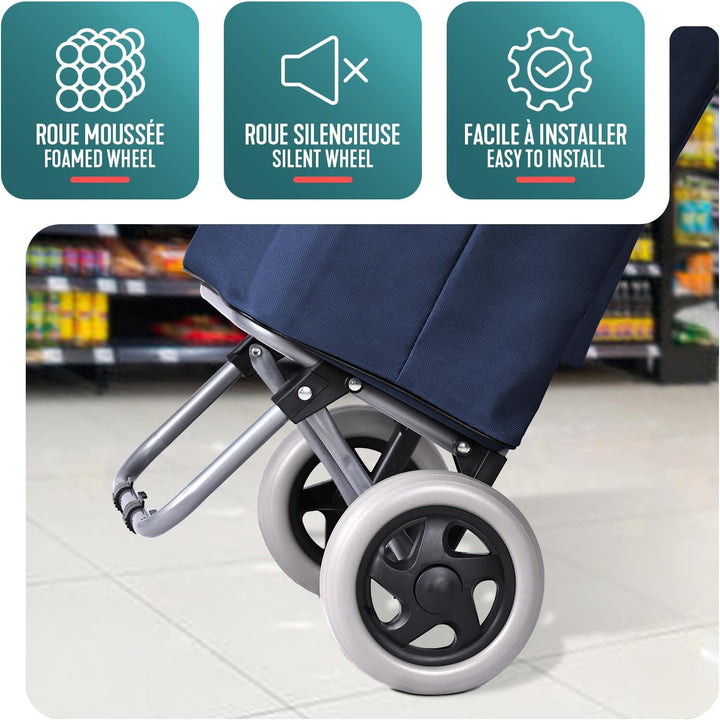 VOUNOT® Einkaufstrolley klappbar 59L, 2-in-1 Trolley Einkaufswagen mit 2 Räder, Abnehmbare Tasche, R