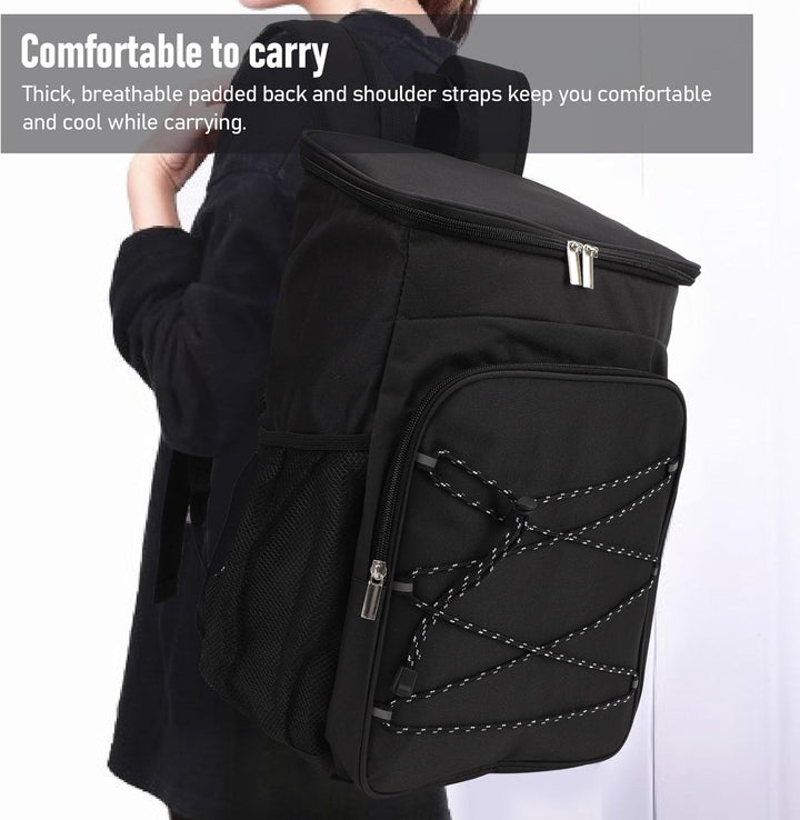 Kühlrucksack Gross, Wasserdichter Camping Rucksack mit Kühlfach und Seitentaschen, Schwarz, für Outd