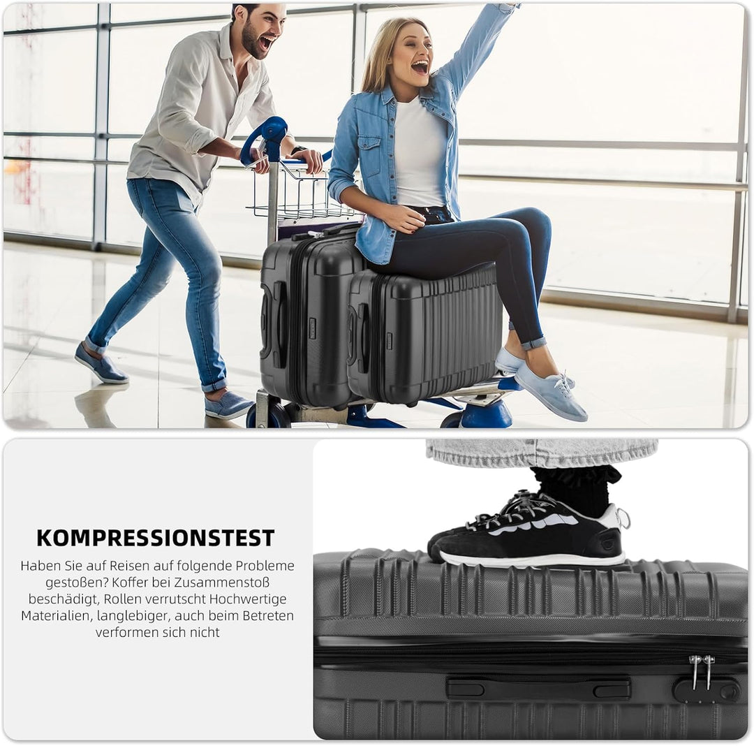 BEIBYE Reisekoffer 2088 Hartschalekoffer Gepäck Koffer Trolley Grösse L in 14 Farben (Schwarz) Schwa