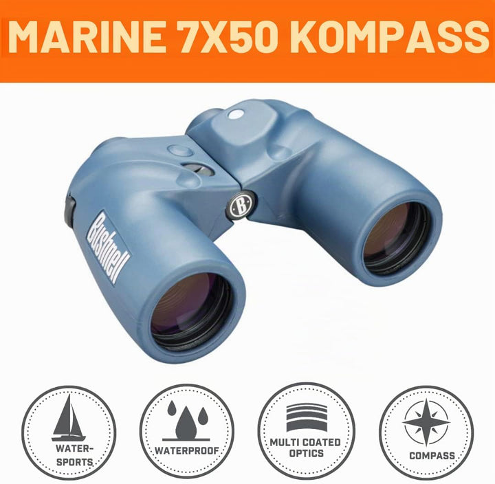 Bushnell Fernglas 7x50 Marine wasserdicht, robust, perfekt für Segeln, Bootsfahrten, MIT Kompass, 13