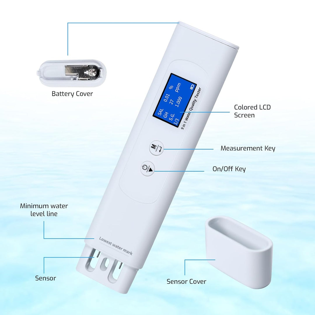 Multiparameter 9-in-1 Wasserqualitäts-Tester-Stift COD TOC UV275 TDS EC Salinity Härte SG Temp-Meter