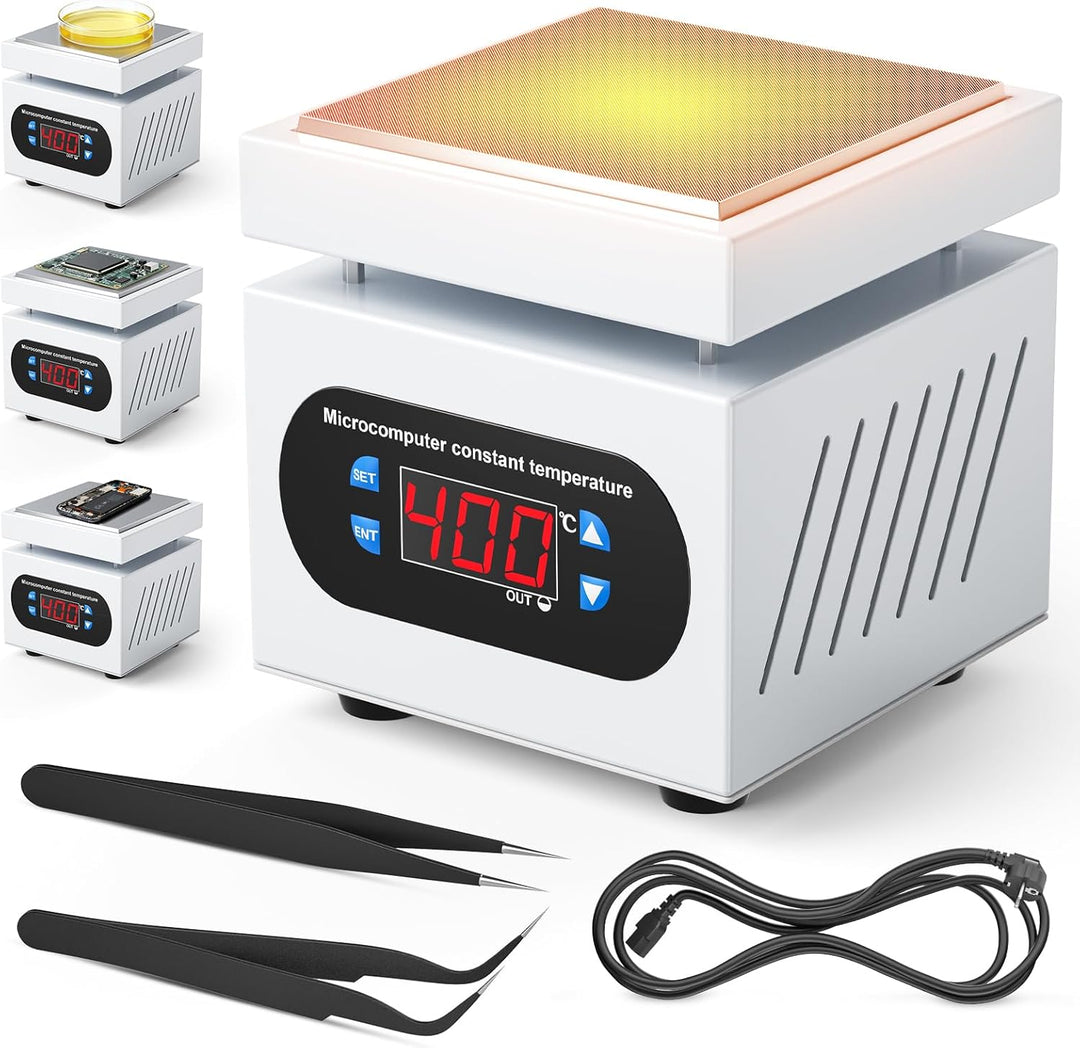 PCB Heizstation, 350W Elektrische Heizplatte Lötstation 100x100 MM, 0-400℃, Vorheizen Station, LED M