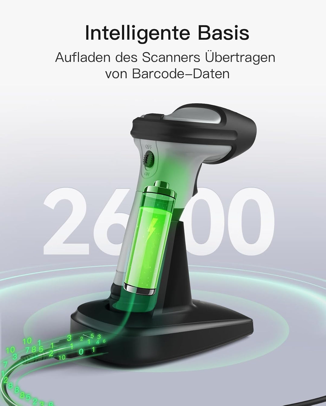 Inateck Barcode Scanner Bluetooth mit Ladestation, 1D/2D/QR, BCST-72S, Grau, Grau